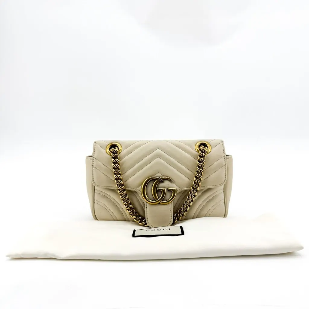 Gucci GG Marmont Mini Shoulder Bag Ivory Gold MultiColor Leather Good - Back View