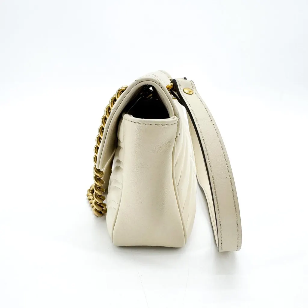 Gucci GG Marmont Mini Shoulder Bag Ivory Gold MultiColor Leather Good - Model View
