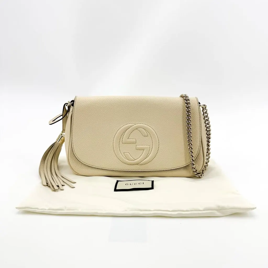 Gucci Soho Leather Tassel Chain Crossbody Bag Beige Leather Good - Back View