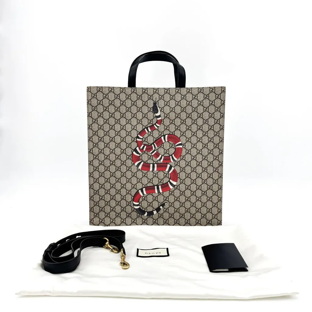 Gucci GG Supreme Kingsnake Print Tote Bag Beige Canvas Very good - Back View