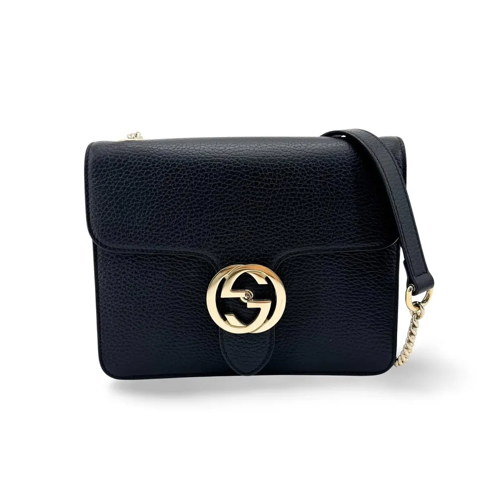 Gucci Interlocking G Small Chain Shoulder Bag Black