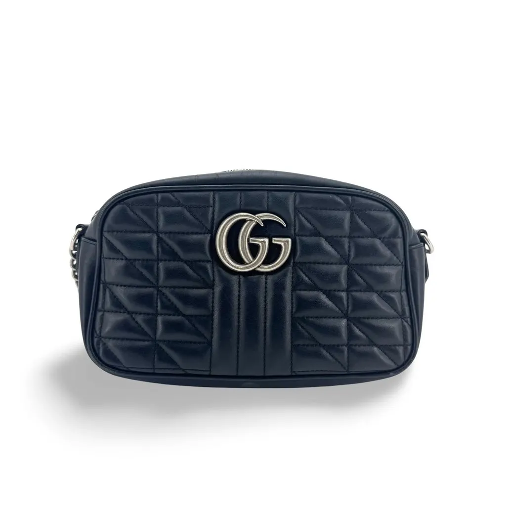 Gucci GG Marmont Matelassé Shoulder Bag in Black Black Leather Good - Front View