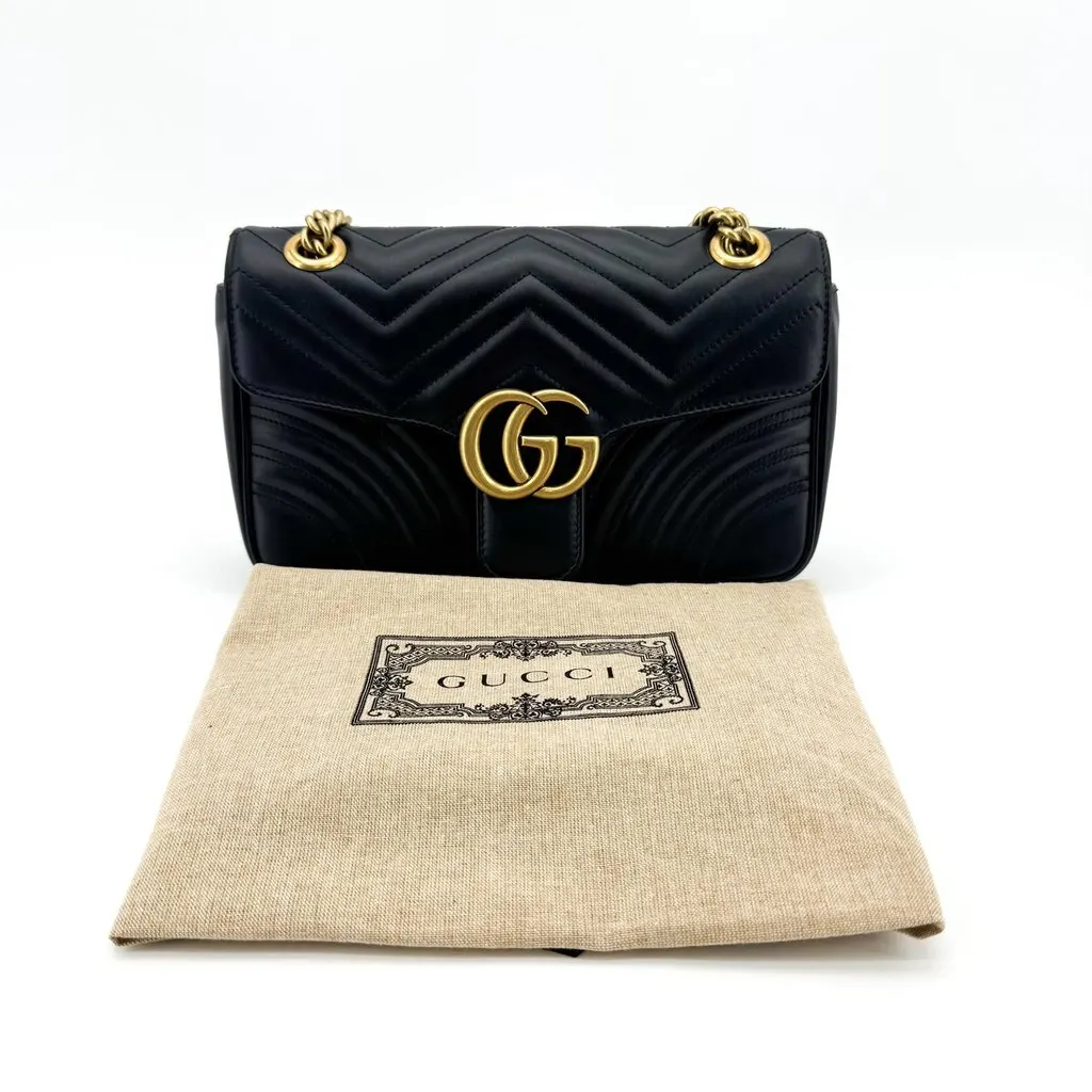 Gucci GG Marmont Mini Matelasse Shoulder Bag Black Gold Black Leather Very good - Back View