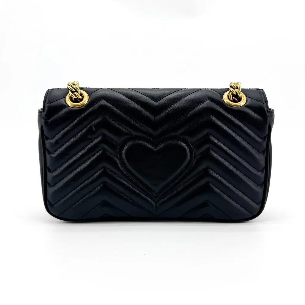 Gucci GG Marmont Mini Matelasse Shoulder Bag Black Gold Black Leather Very good - Inside View