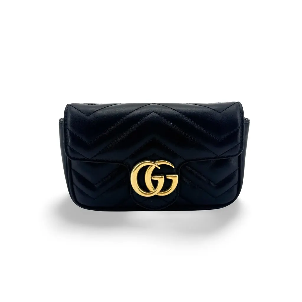 Gucci GG Marmont Matelasse Belt Bag Black Black Leather Good - Front View