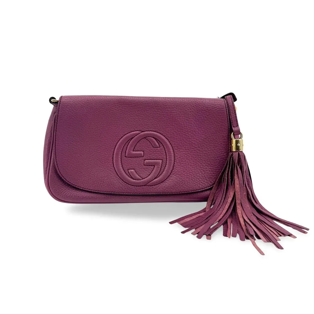 Gucci Soho Leather Flap Crossbody Bag Purple Purple Leather Good - Front View