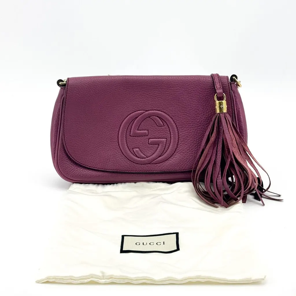 Gucci Soho Leather Flap Crossbody Bag Purple Purple Mini Lea
