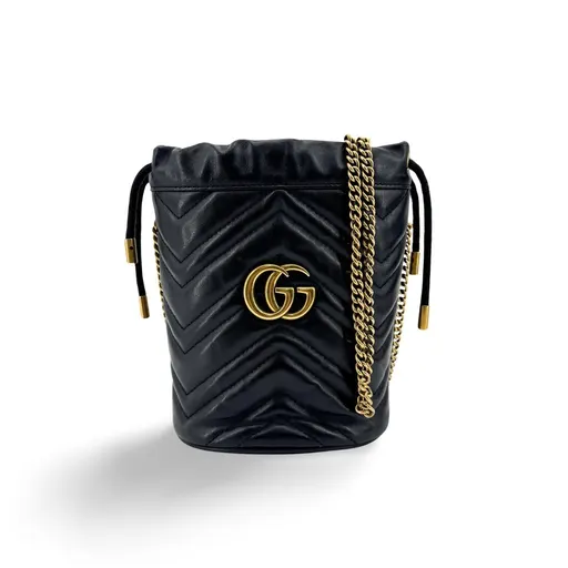 Gucci GG Marmont Mini Bucket Bag Black Gold