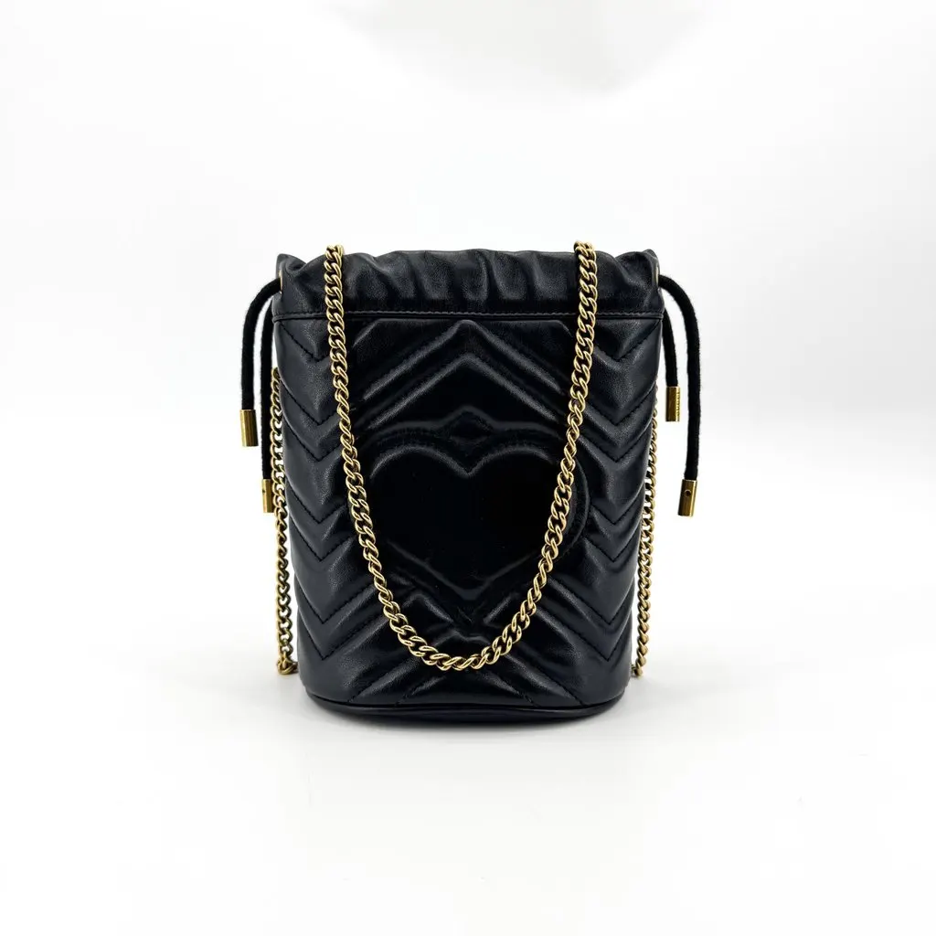 Gucci GG Marmont Mini Bucket Bag Black Gold Black Leather Good - Inside View