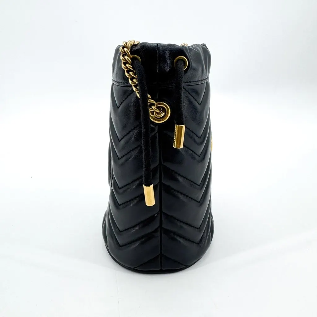 Gucci GG Marmont Mini Bucket Bag Black Gold Black Leather Good - Model View