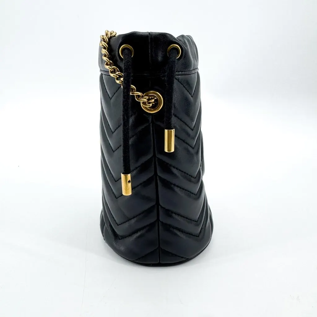 Gucci GG Marmont Mini Bucket Bag Black Gold Black Leather Good - Box View