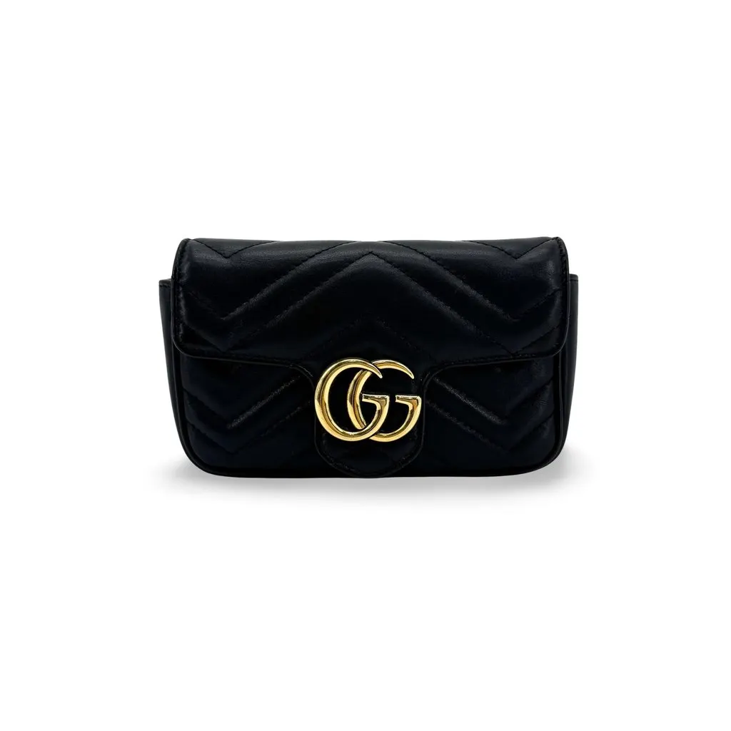 Gucci GG Marmont Super Mini Shoulder Bag Black Black Leather Very good - Front View