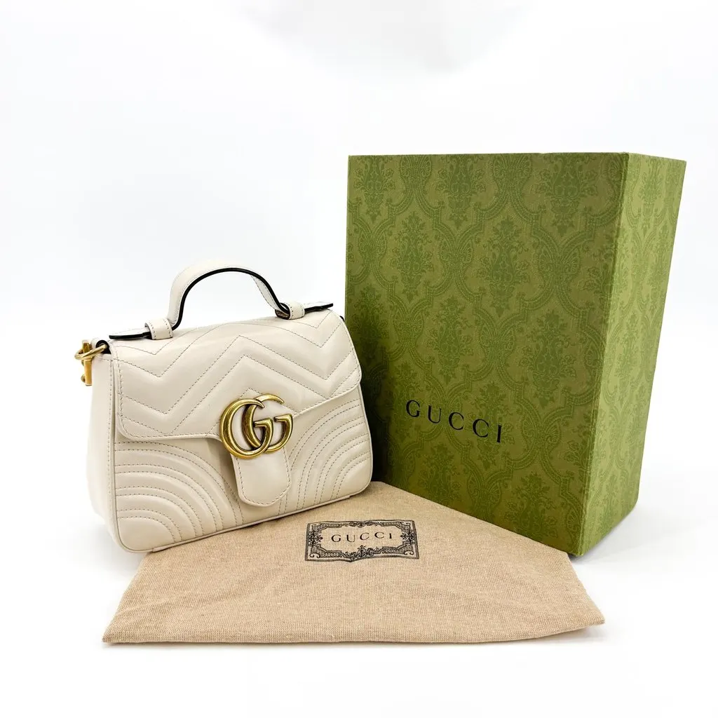 Gucci GG Marmont Mini Top Handle Bag White White Leather Good - Back View