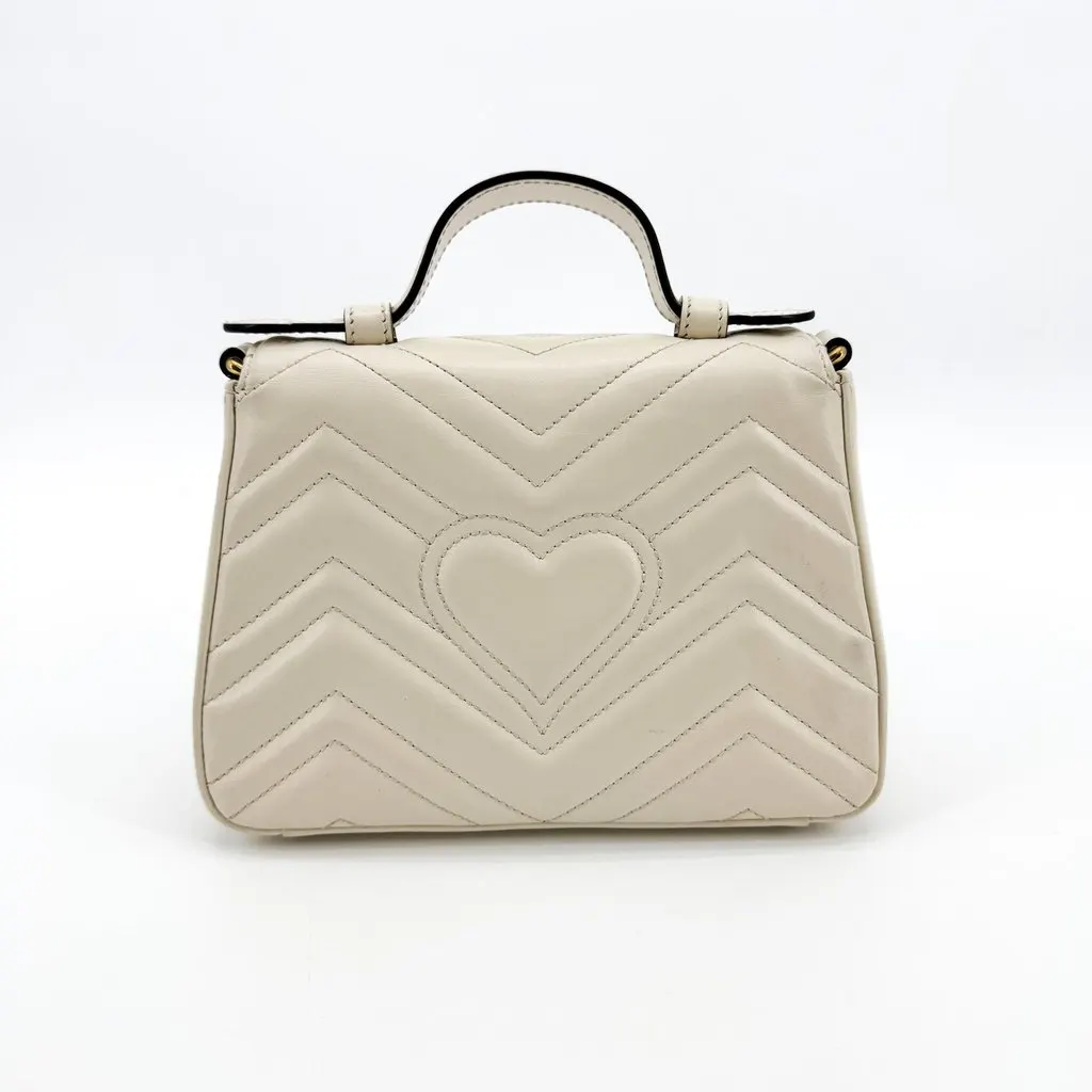 Gucci GG Marmont Mini Top Handle Bag White White Leather Good - Inside View