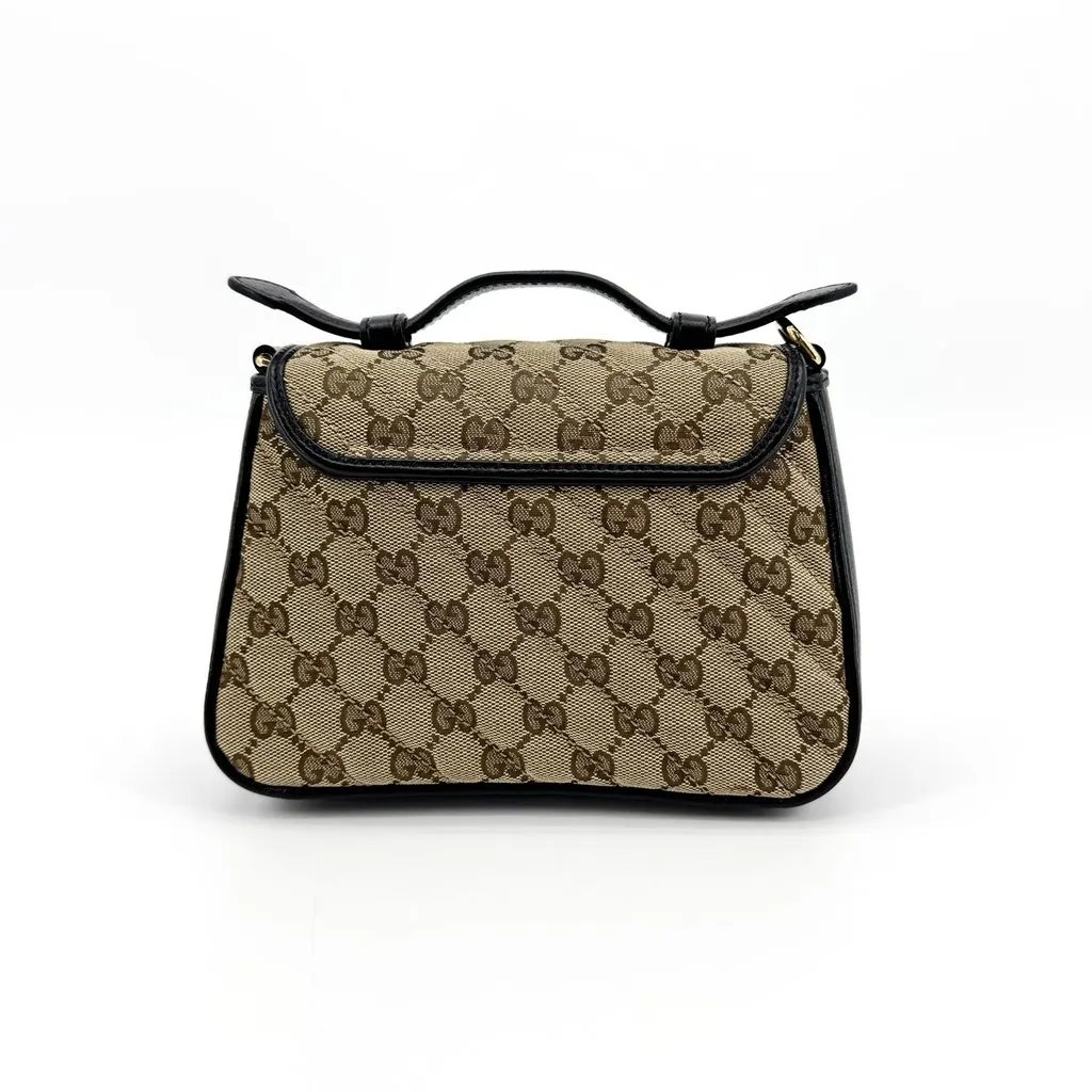 Gucci GG Marmont Mini Top Handle Bag GG Supreme Black Beige Canvas Very good - Inside View