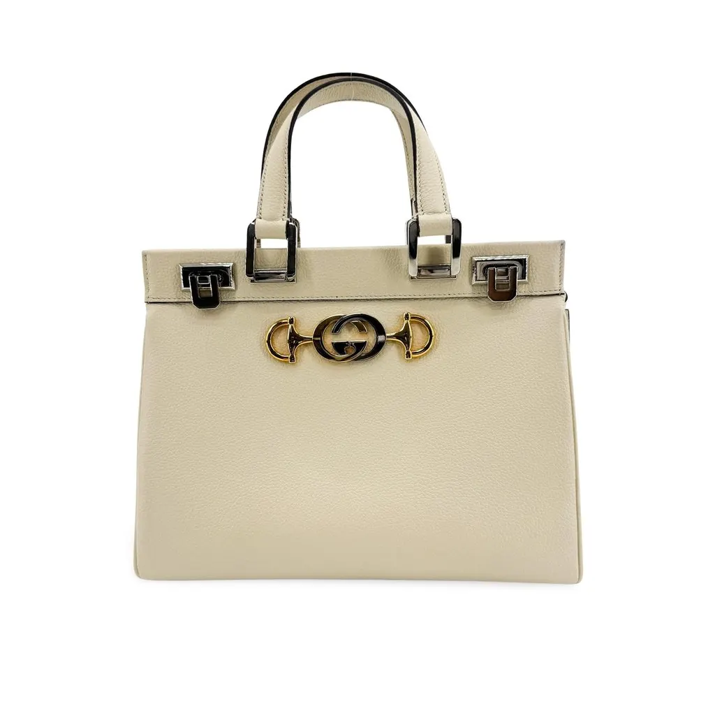Gucci Zumi Small Top Handle Bag Ivory Gold Leather Very good - Front View
