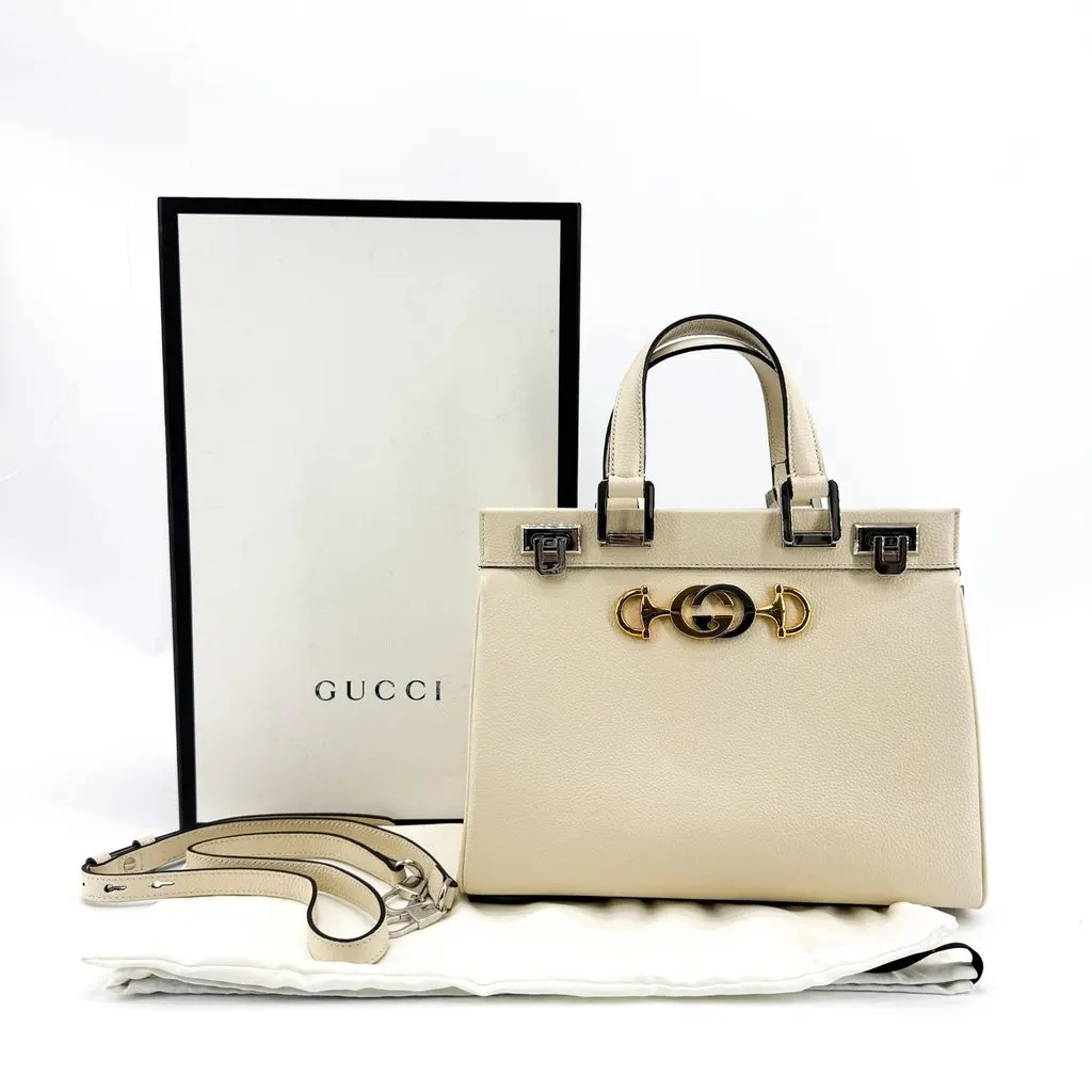 Gucci Zumi Small Top Handle Bag Ivory Gold Leather Very good - Back View