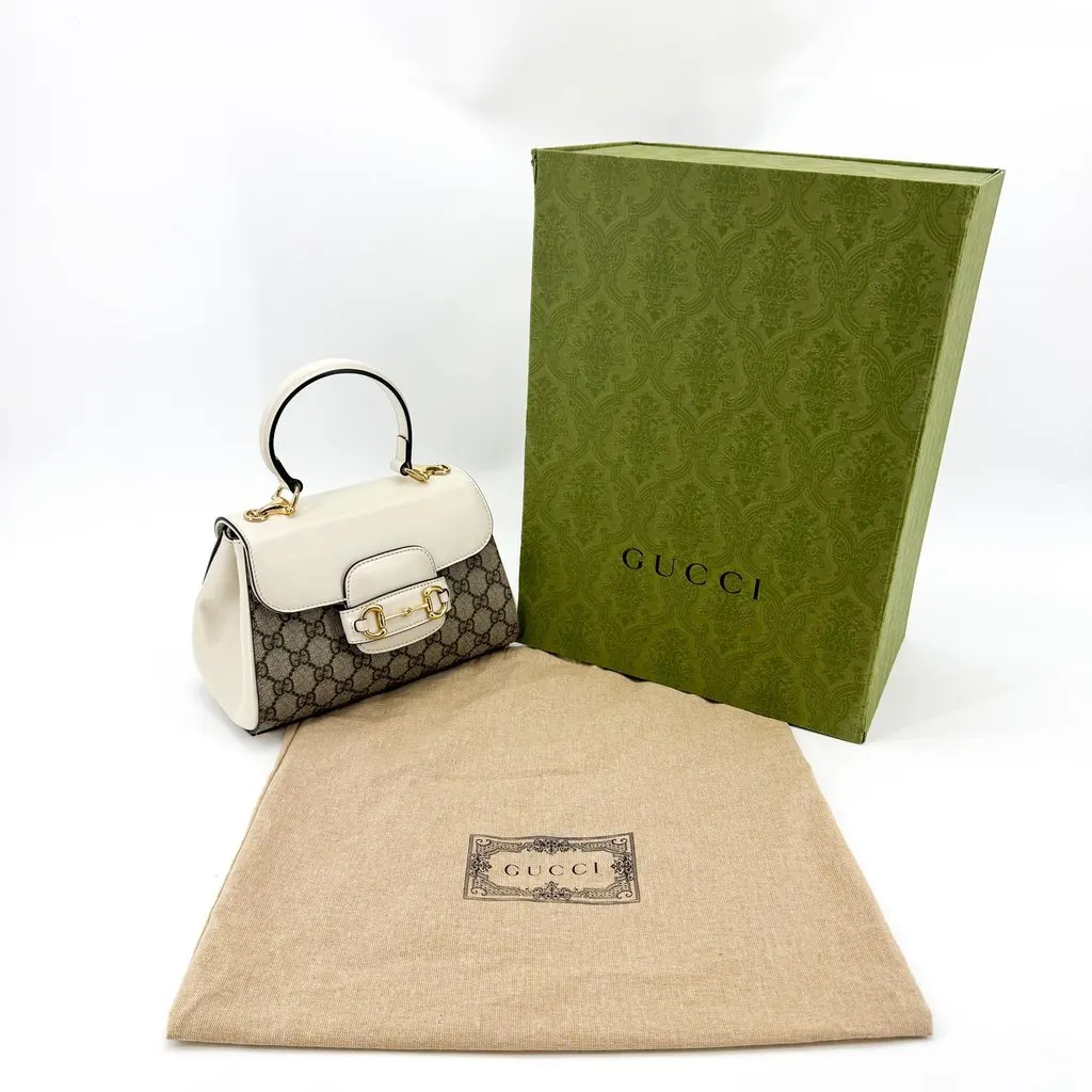 Gucci Horsebit 1955 Mini Top Handle Bag GG Supreme White Beige Canvas Very good - Back View