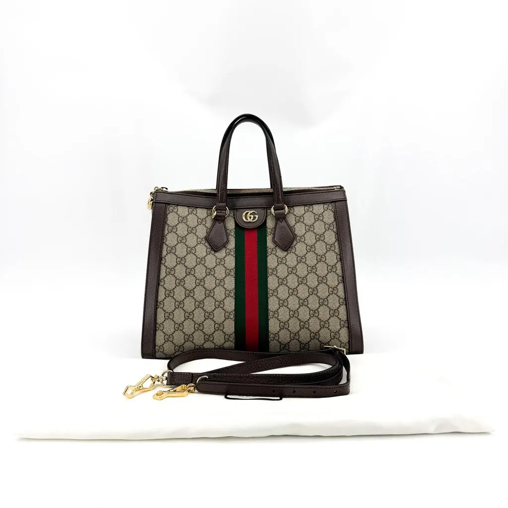 Gucci Ophidia GG Medium Tote Bag Brown Beige Canvas Good - Back View