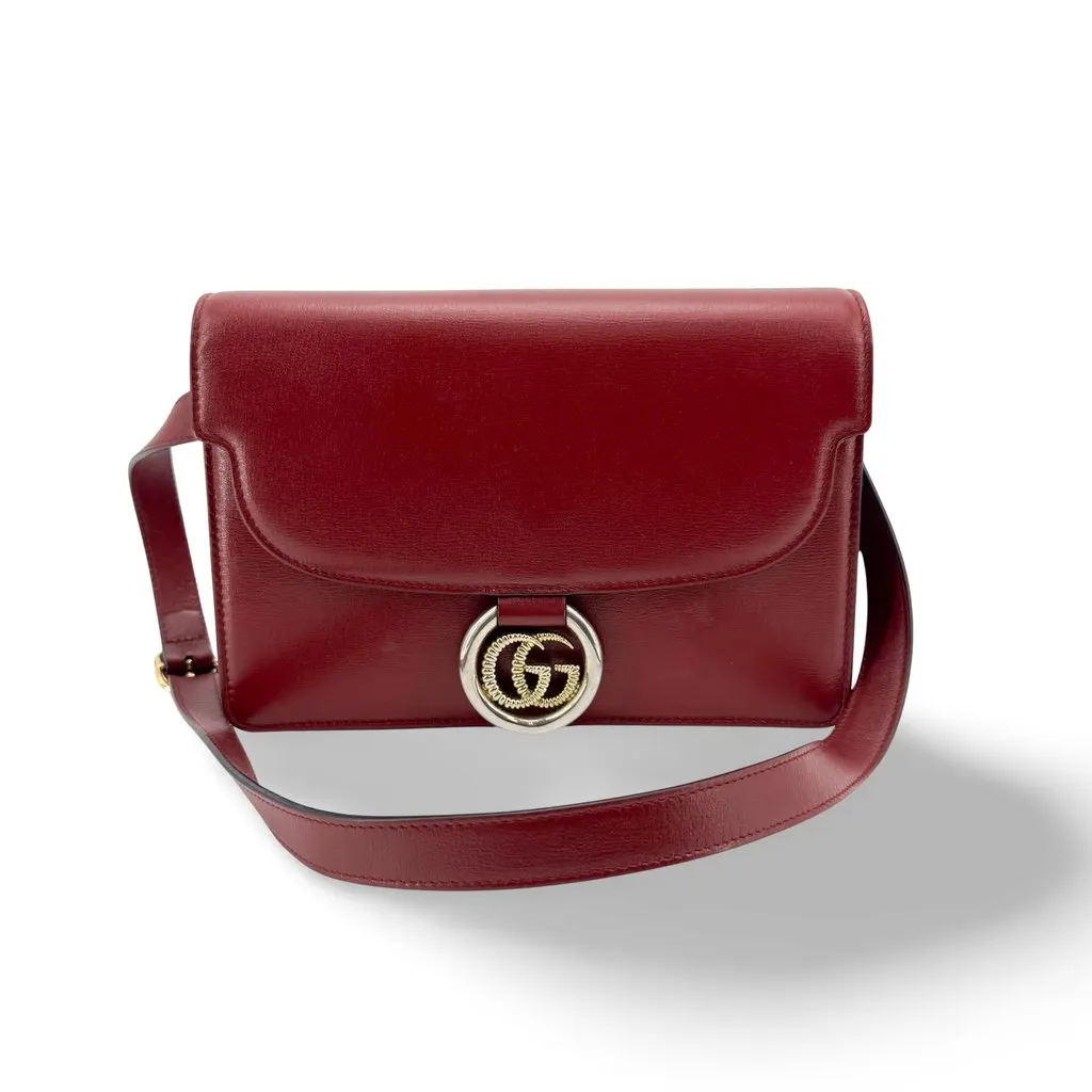 Gucci GG Ring Small Shoulder Bag Red Burgundy Leather Good - Front View