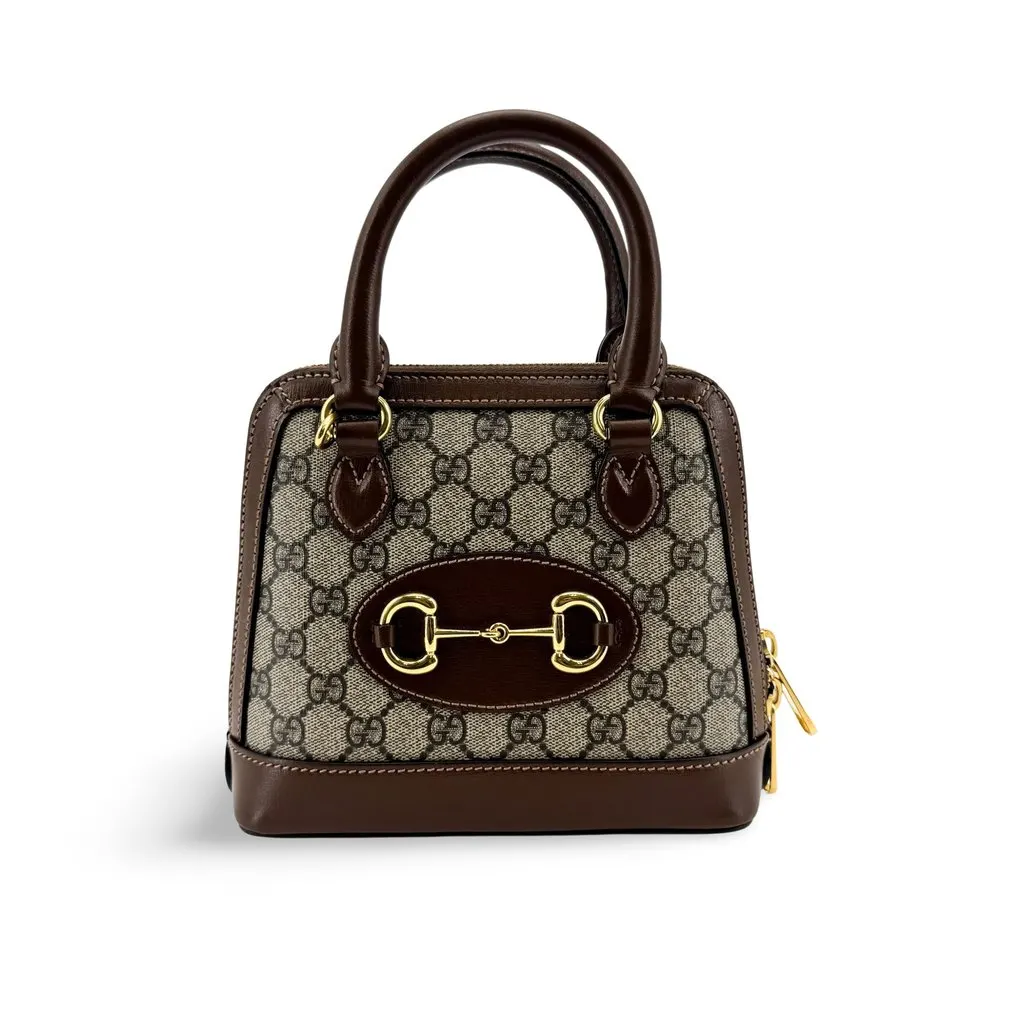 Gucci Horsebit 1955 Mini Top Handle Bag GG Supreme Brown Beige Canvas Very good - Front View