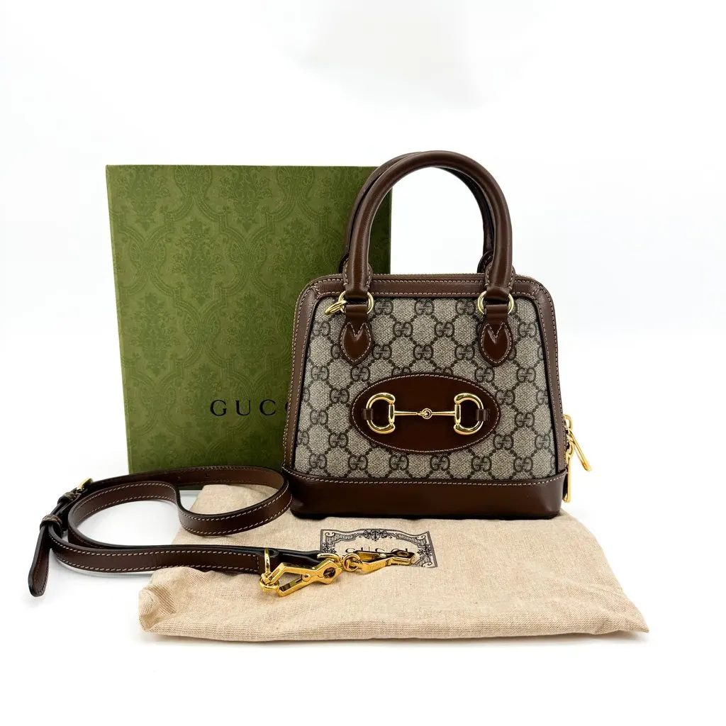Gucci Horsebit 1955 Mini Top Handle Bag GG Supreme Brown Beige Canvas Very good - Back View