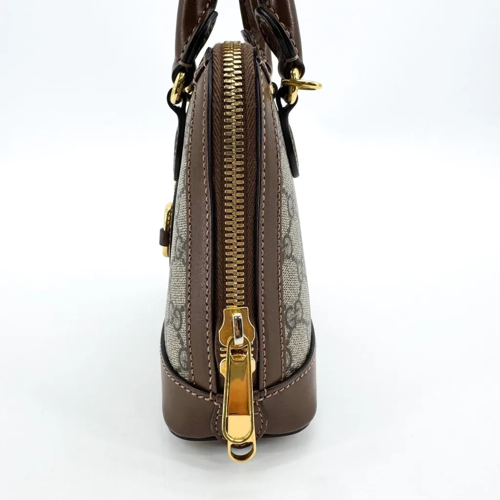 Gucci Horsebit 1955 Mini Top Handle Bag GG Supreme Brown Beige Canvas Very good - Model View
