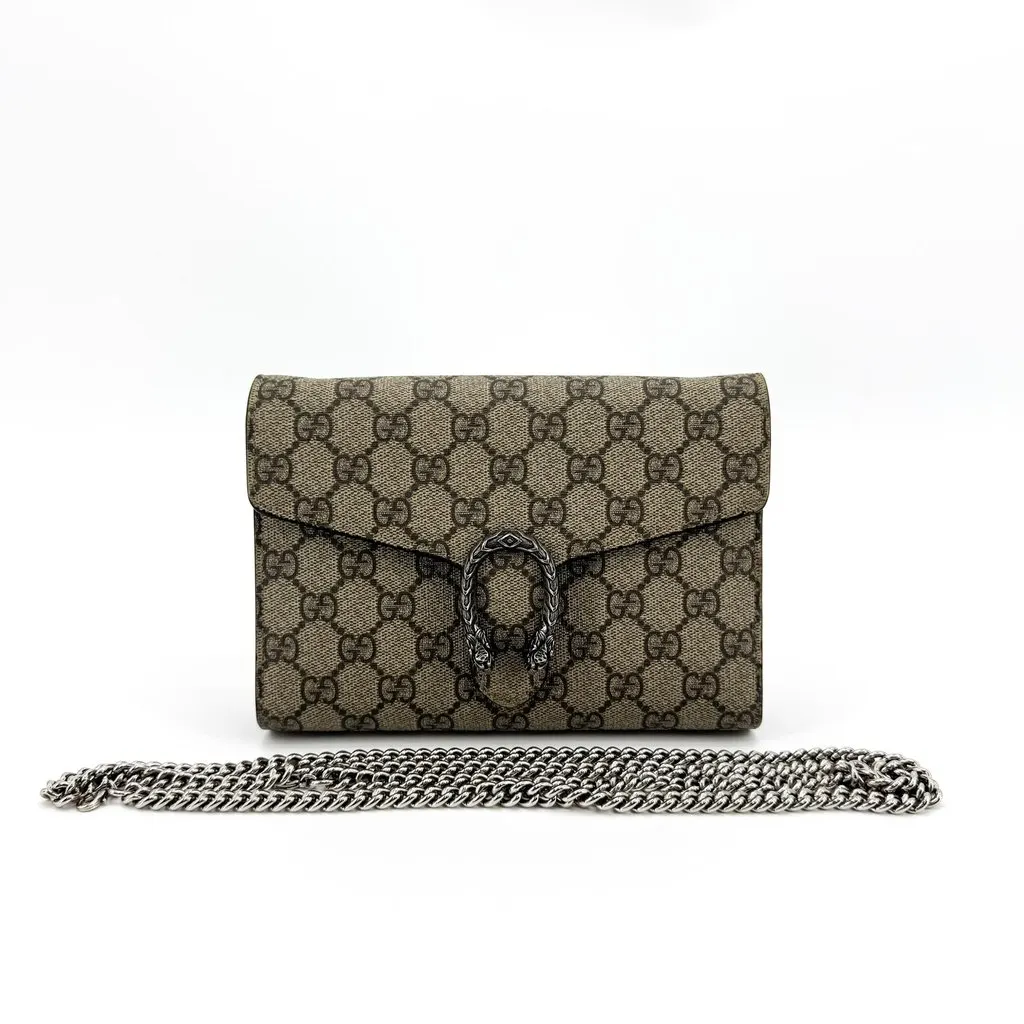 Gucci Dionysus GG Supreme Chain Wallet Beige Beige Canvas Very good - Back View