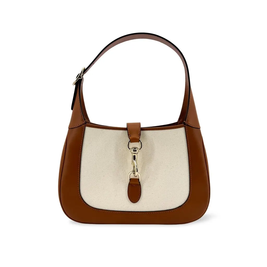 Gucci Jackie 1961 Mini Shoulder Bag Beige Canvas Brown Beige Canvas Good - Front View
