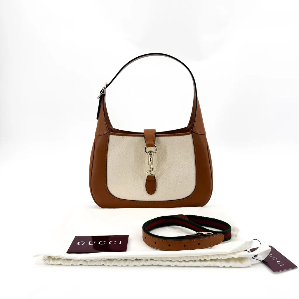 Gucci Jackie 1961 Mini Shoulder Bag Beige Canvas Brown Beige Canvas Good - Back View