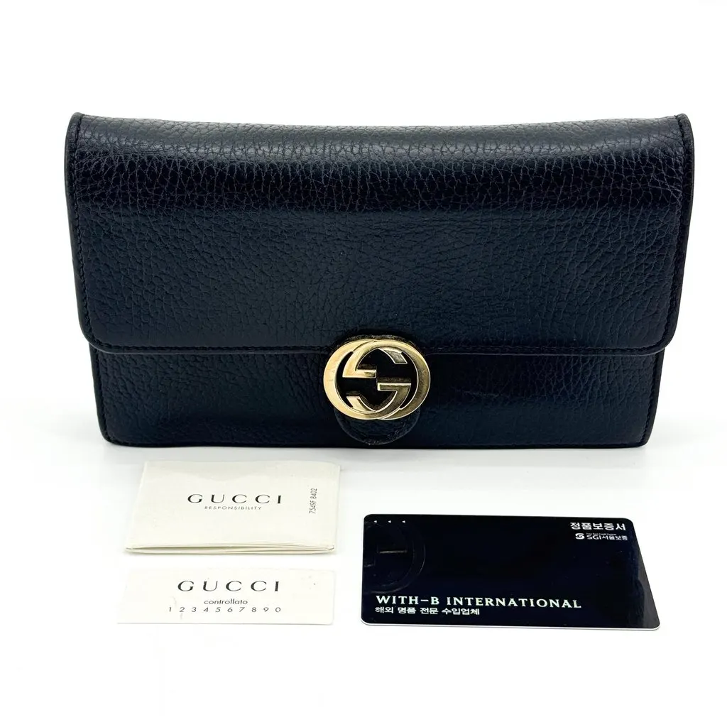 Gucci Interlocking G Dollar Calf Chain Shoulder Bag Black Gold Black Leather Good - Back View