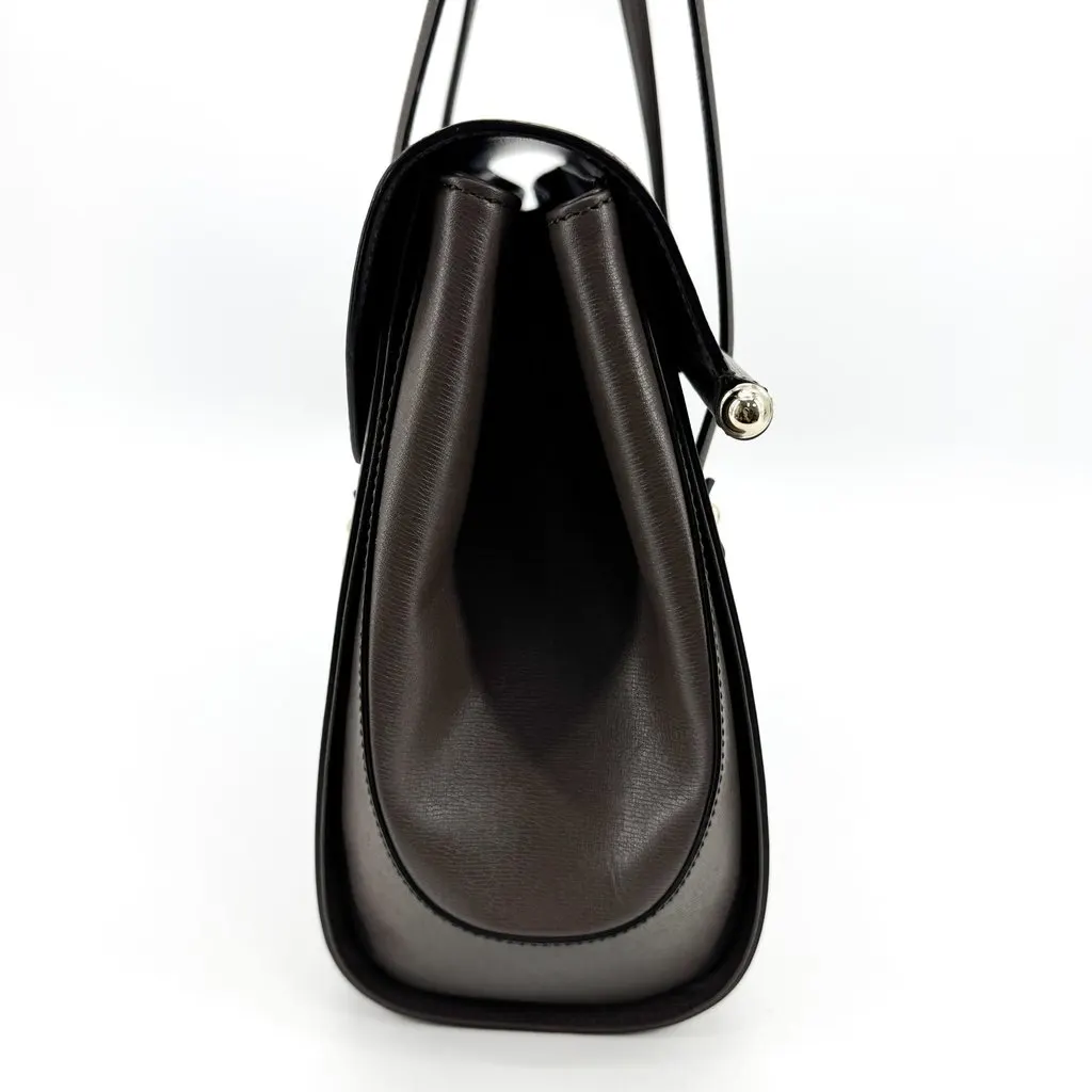 Gucci Vintage Bamboo Leather Flap Shoulder Bag Dark Brown Brown Leather Very good - Box View