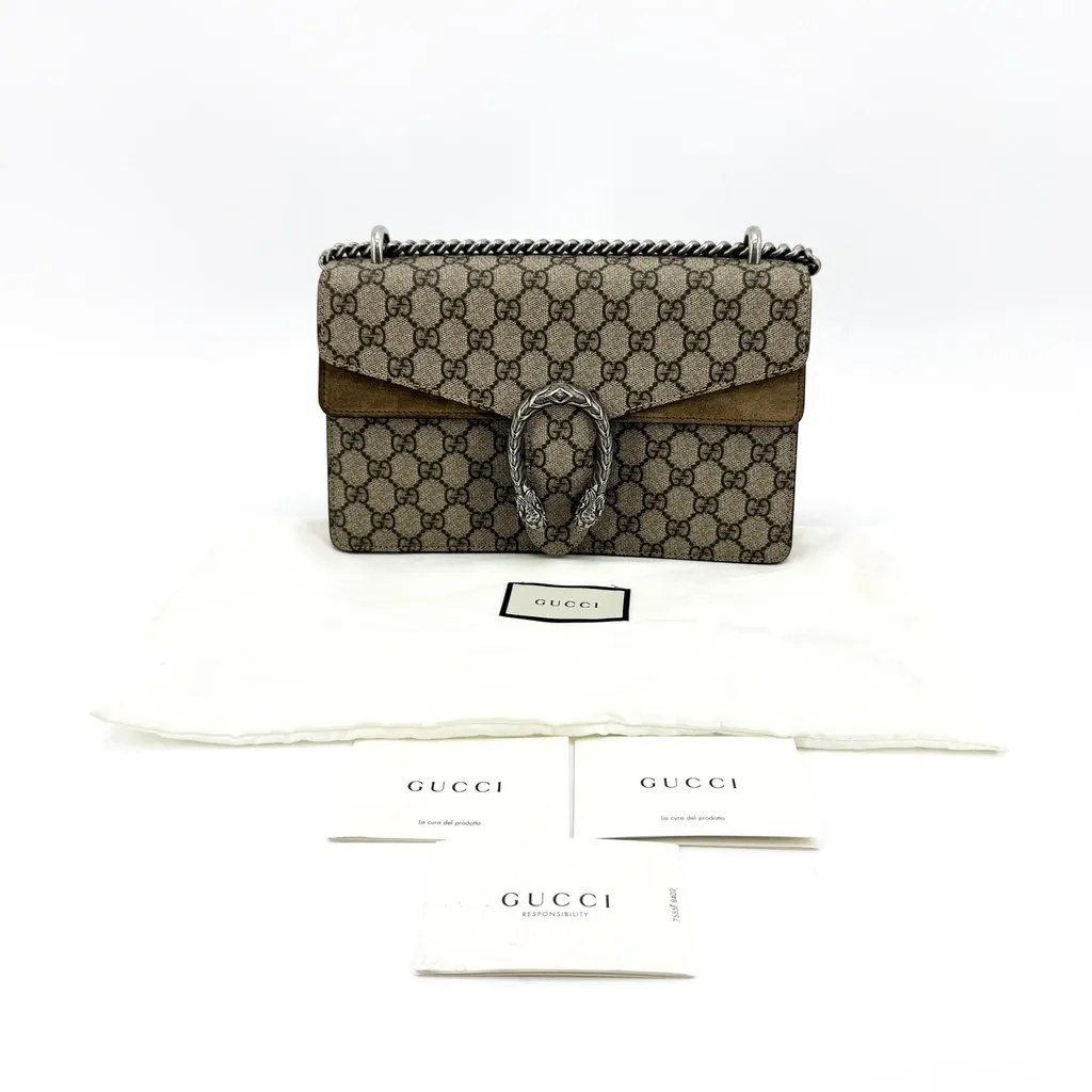 Gucci Dionysus Small GG Supreme Shoulder Bag Beige Brown Beige Canvas Very good - Back View