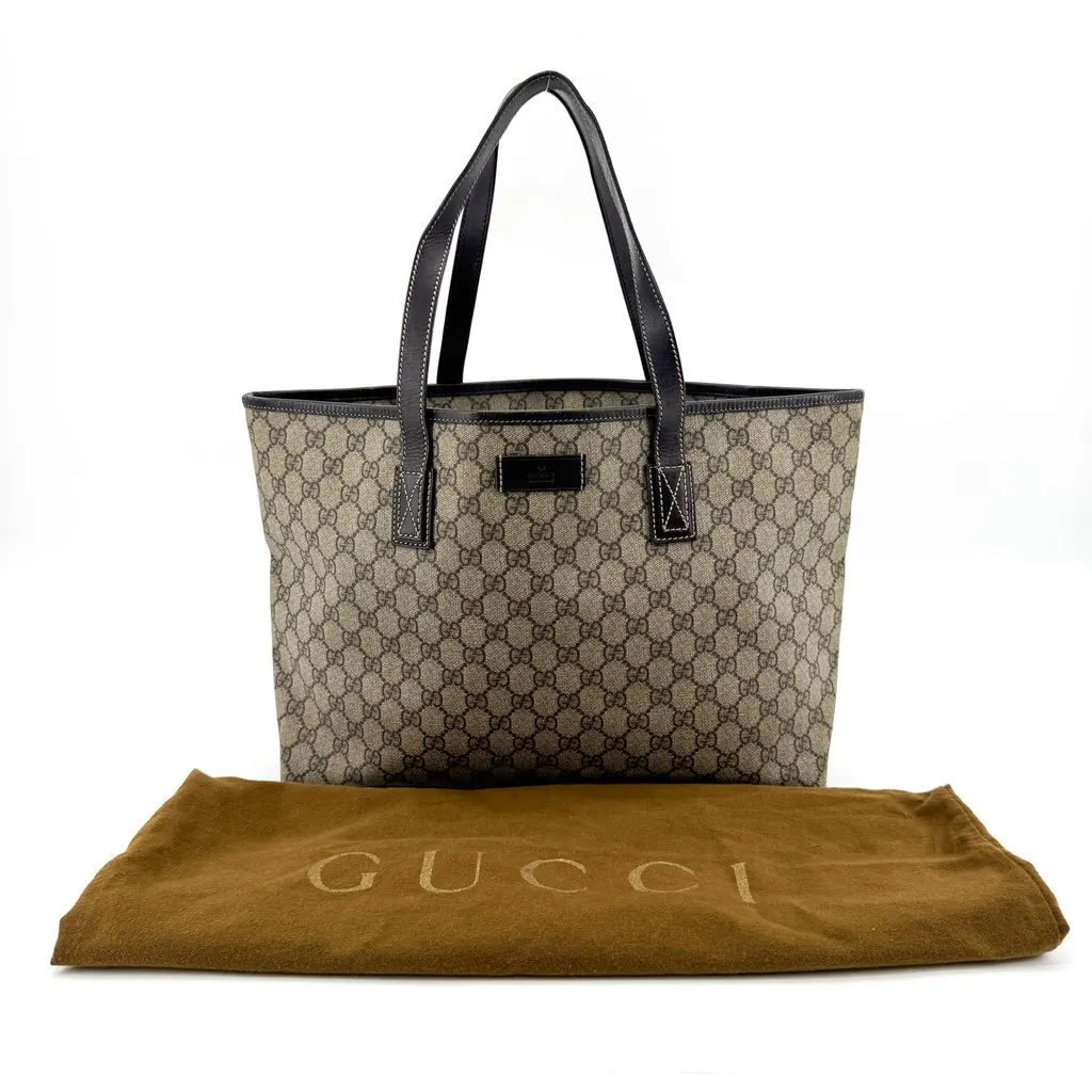 Gucci GG Supreme Medium Tote Bag Brown Black Beige Canvas Good - Back View