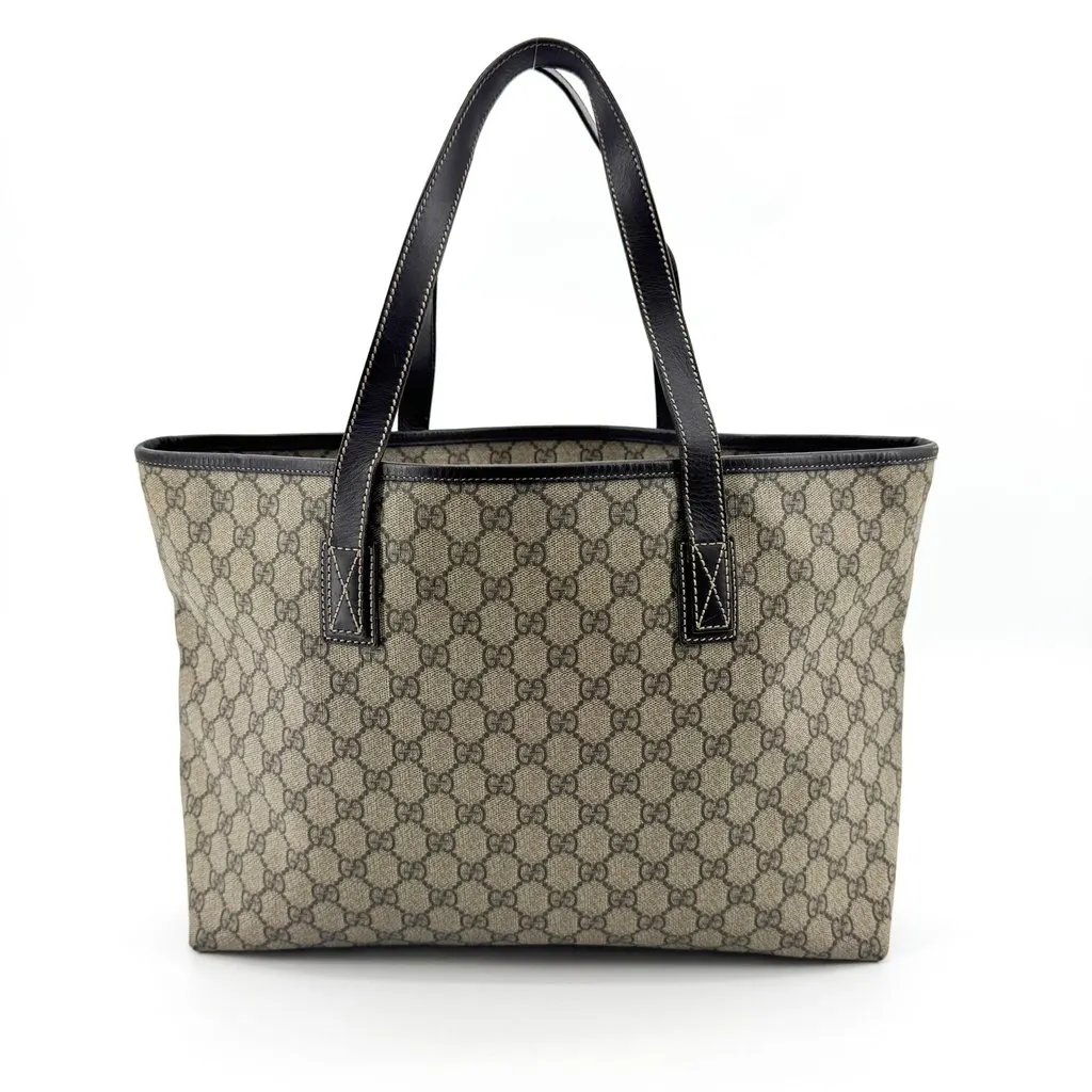 Gucci GG Supreme Medium Tote Bag Brown Black Beige Canvas Good - Inside View
