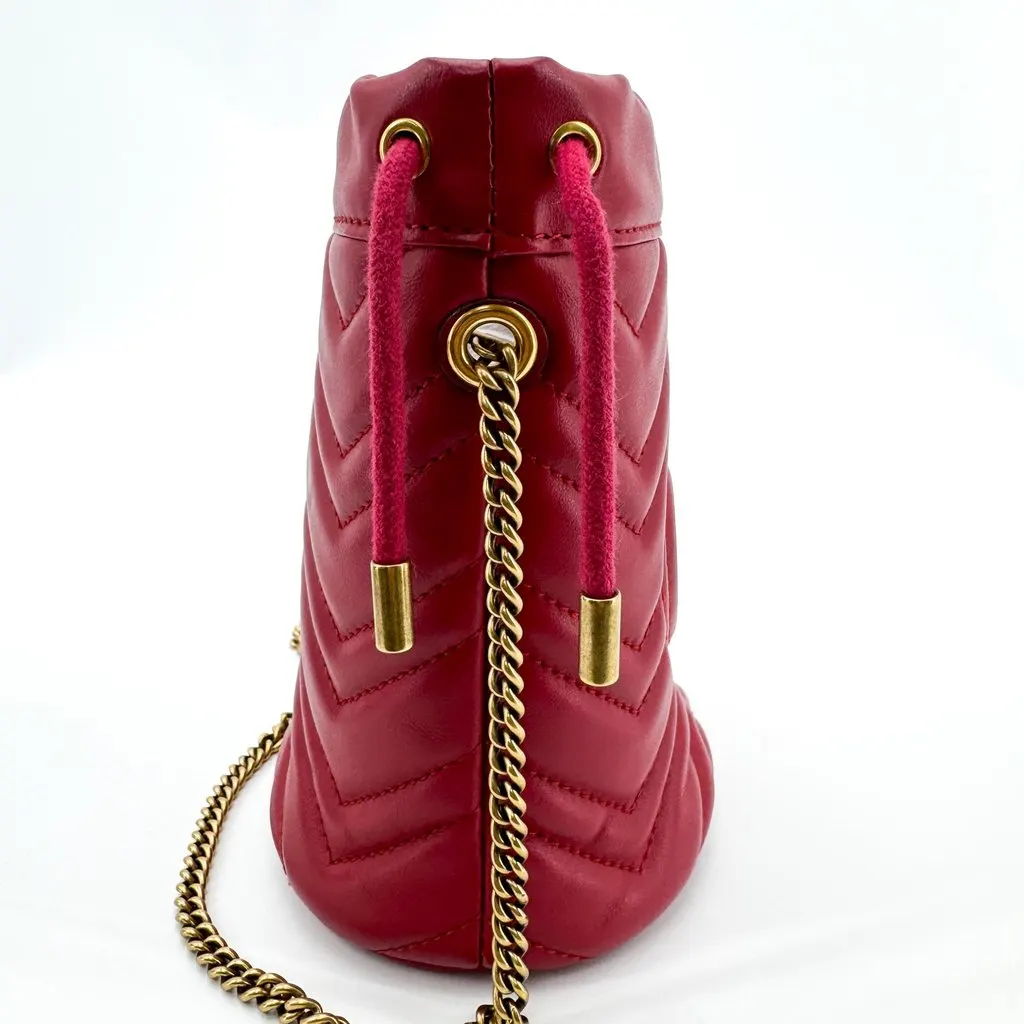 Gucci GG Marmont Mini Bucket Bag Red Gold Red Leather Good - Inside View