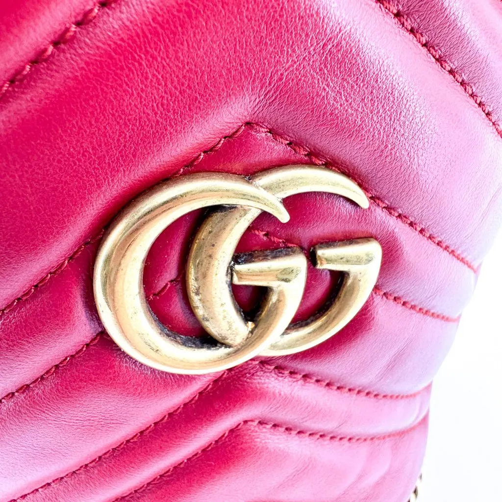 Gucci GG Marmont Mini Bucket Bag Red Gold Red Leather Good - Box View