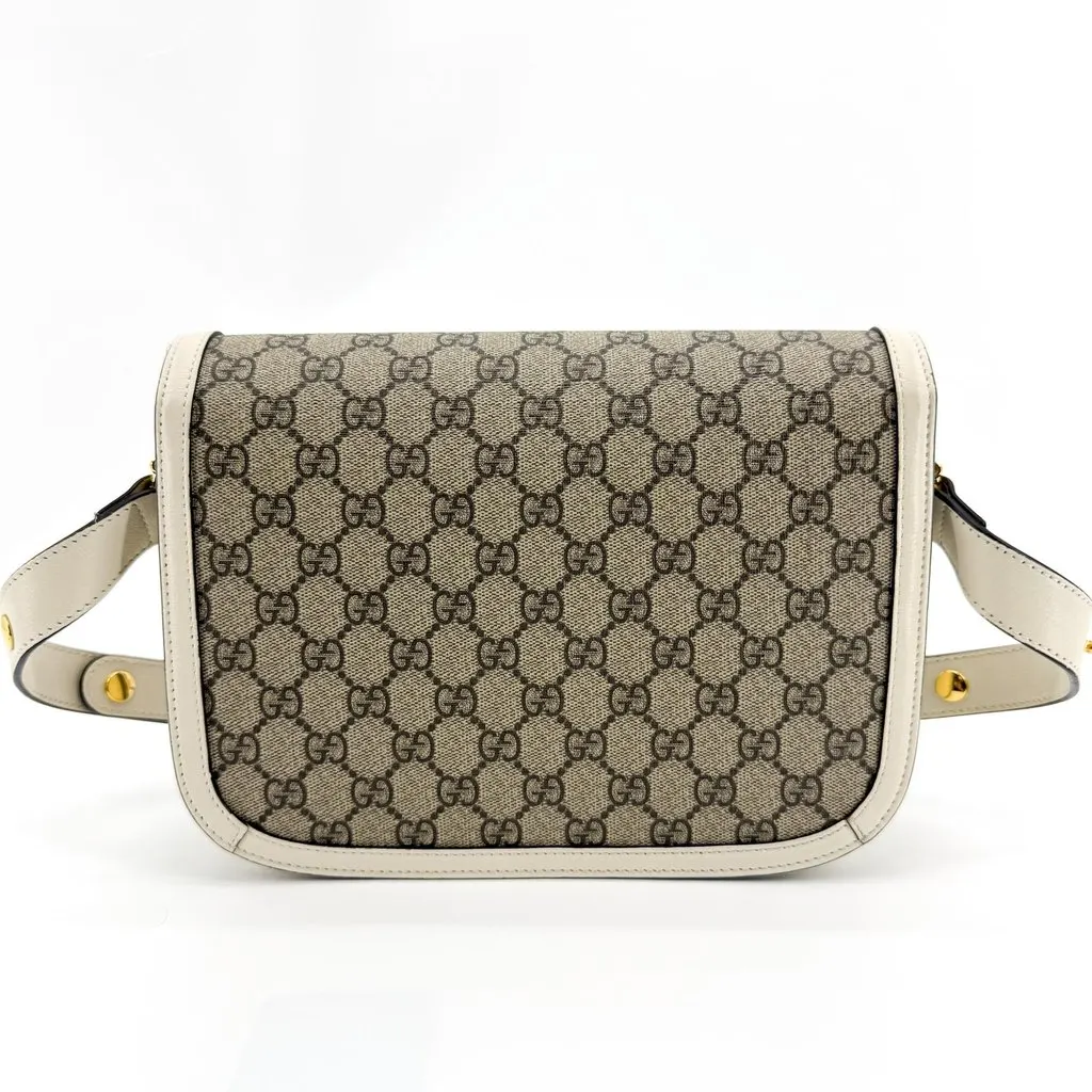 Gucci Horsebit 1955 Small Shoulder Bag GG Supreme White Beige Canvas Good - Inside View