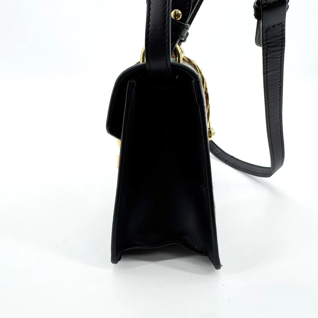 Gucci Sylvie Mini Top Handle Shoulder Bag Black Gold Black Leather Fair - Inside View