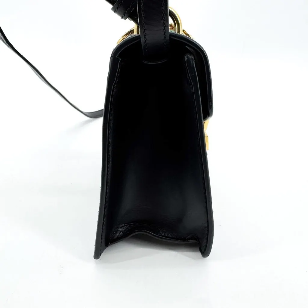 Gucci Sylvie Mini Top Handle Shoulder Bag Black Gold Black Leather Fair - Model View