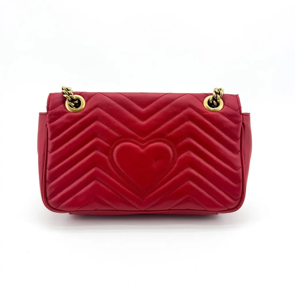 Gucci GG Marmont Matelasse Mini Shoulder Bag Red Gold Gold Leather Very good - Back View