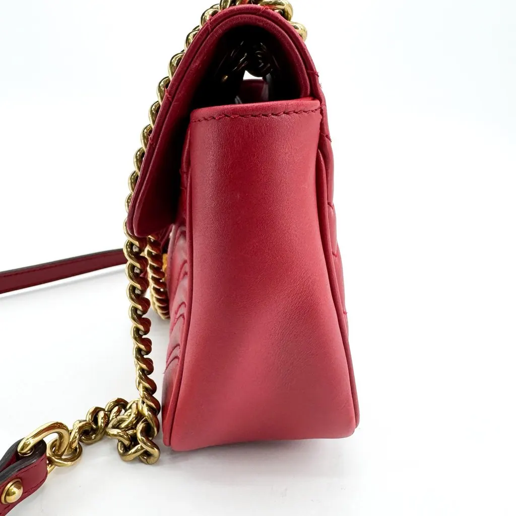 Gucci GG Marmont Matelasse Mini Shoulder Bag Red Gold Gold Leather Very good - Inside View