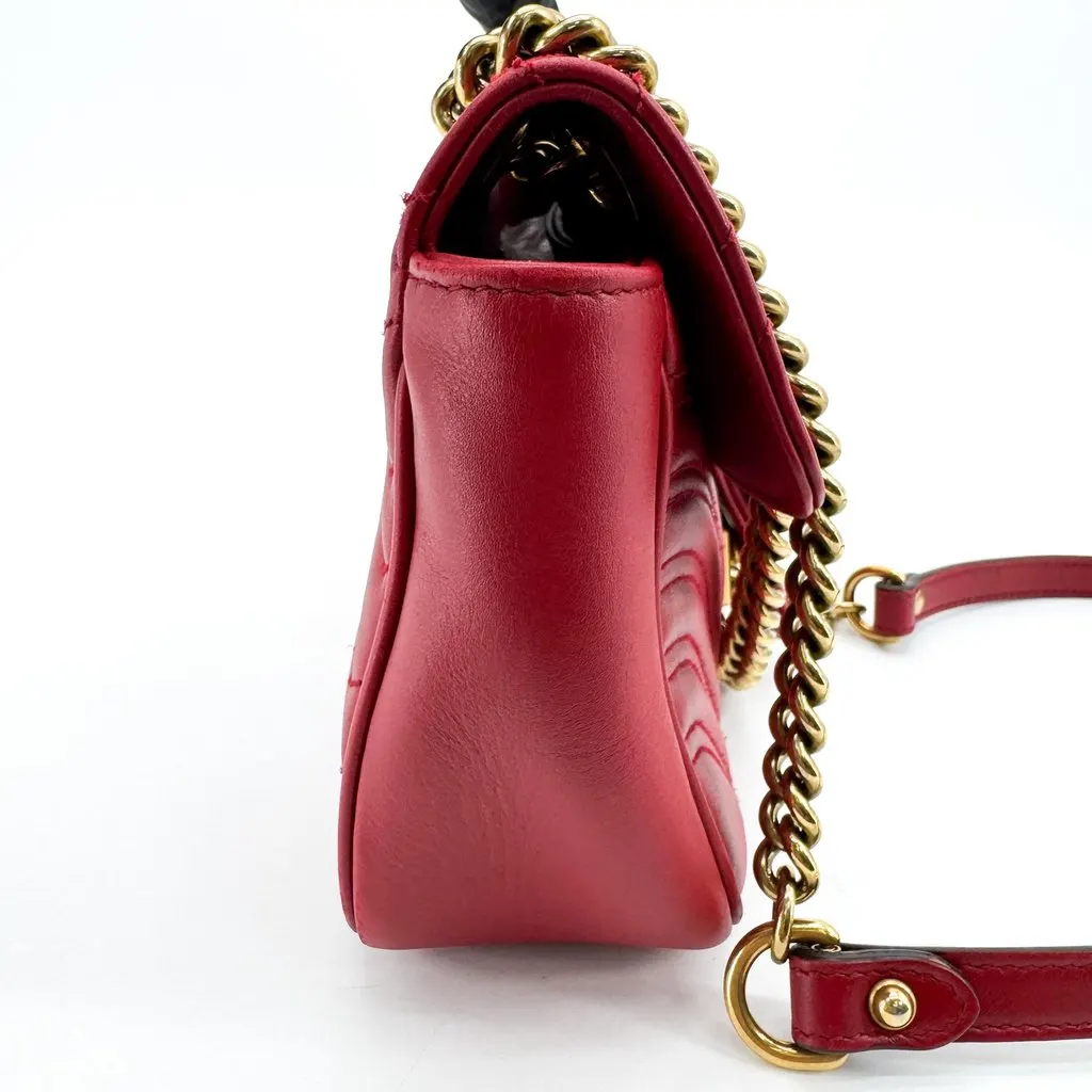 Gucci GG Marmont Matelasse Mini Shoulder Bag Red Gold Gold Leather Very good - Model View