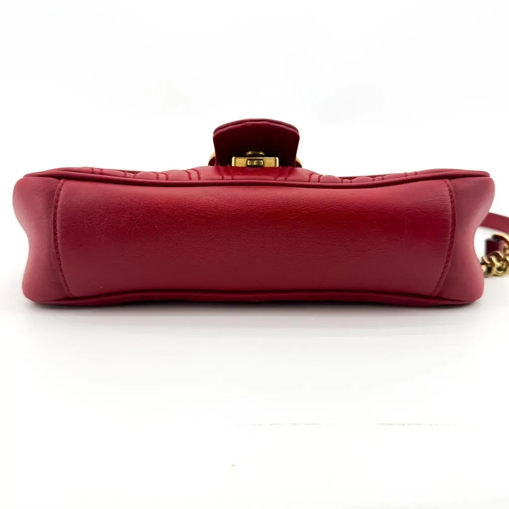 Gucci GG Marmont Matelasse Mini Shoulder Bag Red Gold Gold Leather Very good - Box View