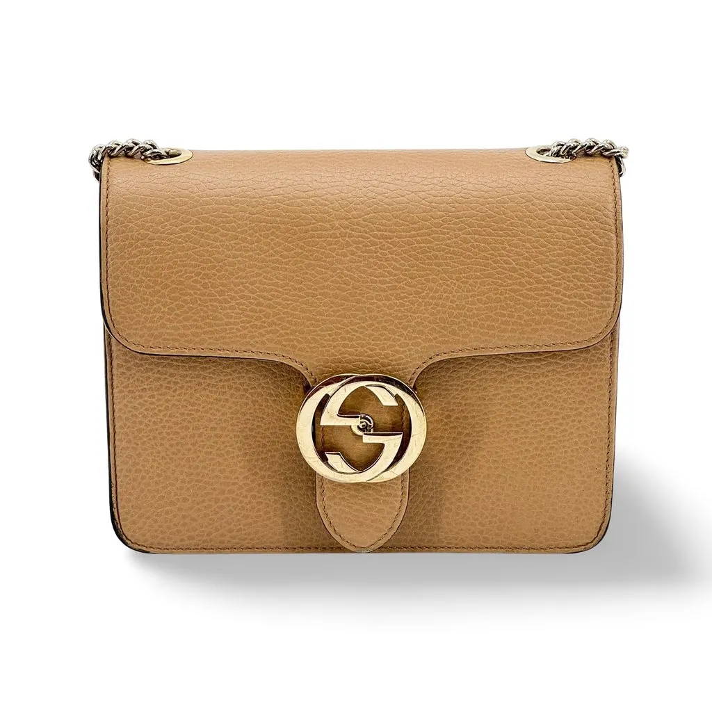 Gucci Interlocking G Chain Shoulder Bag Small Camel