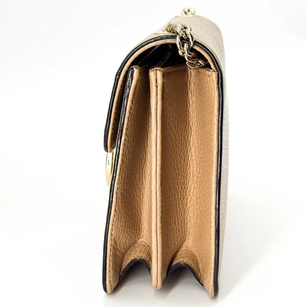Gucci Interlocking G Chain Shoulder Bag Small Camel Beige Leather Good - Model View