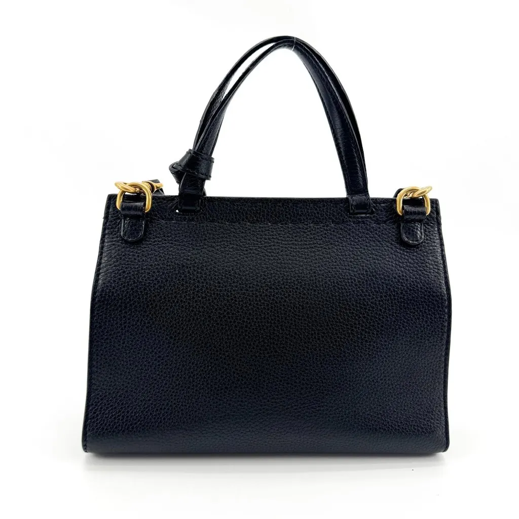 Gucci GG Marmont Mini Top Handle Bag Black Gold Black Leather Good - Back View