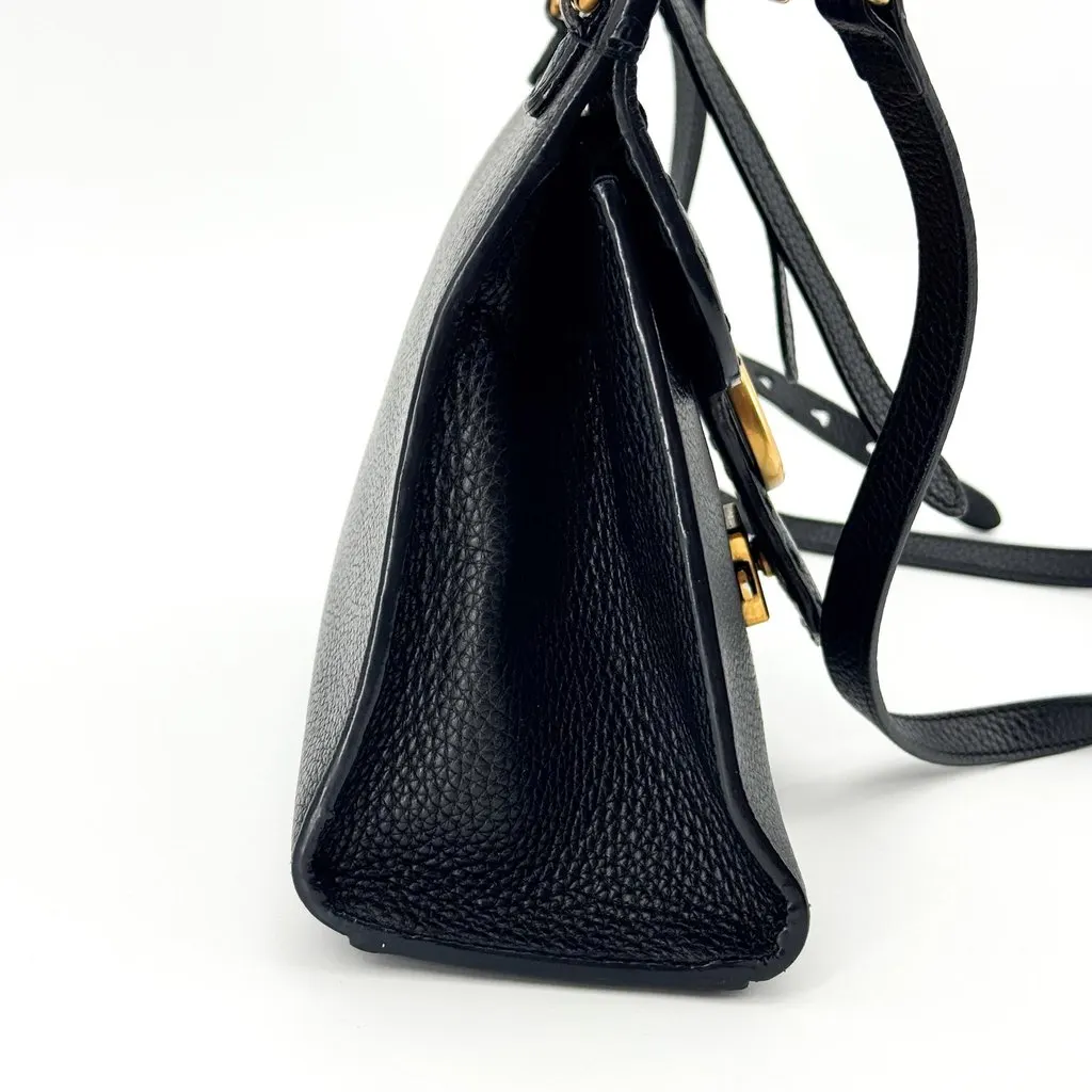 Gucci GG Marmont Mini Top Handle Bag Black Gold Black Leather Good - Model View