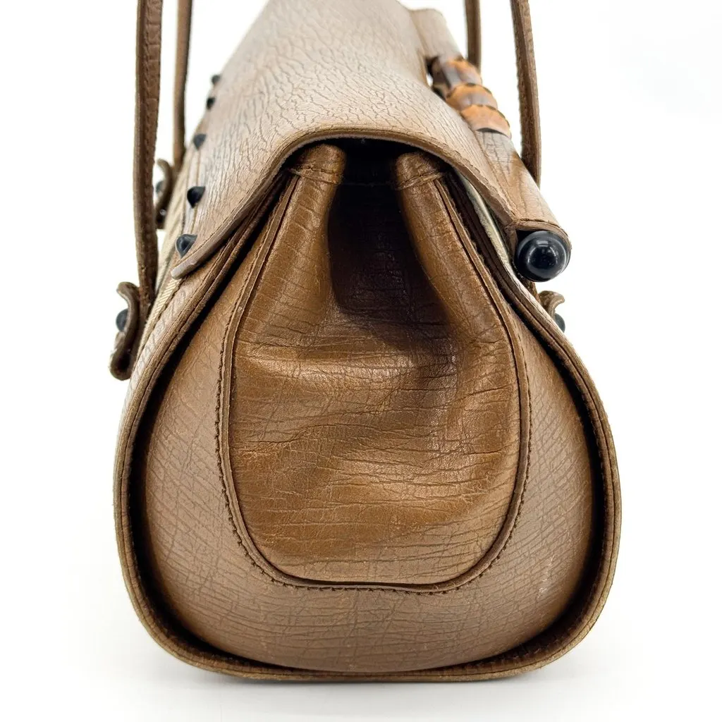 Gucci GG Canvas Bamboo Frame Shoulder Bag Brown Beige Canvas Good - Inside View