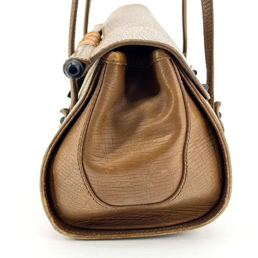 Gucci GG Canvas Bamboo Frame Shoulder Bag Brown Beige Canvas Good - Model View
